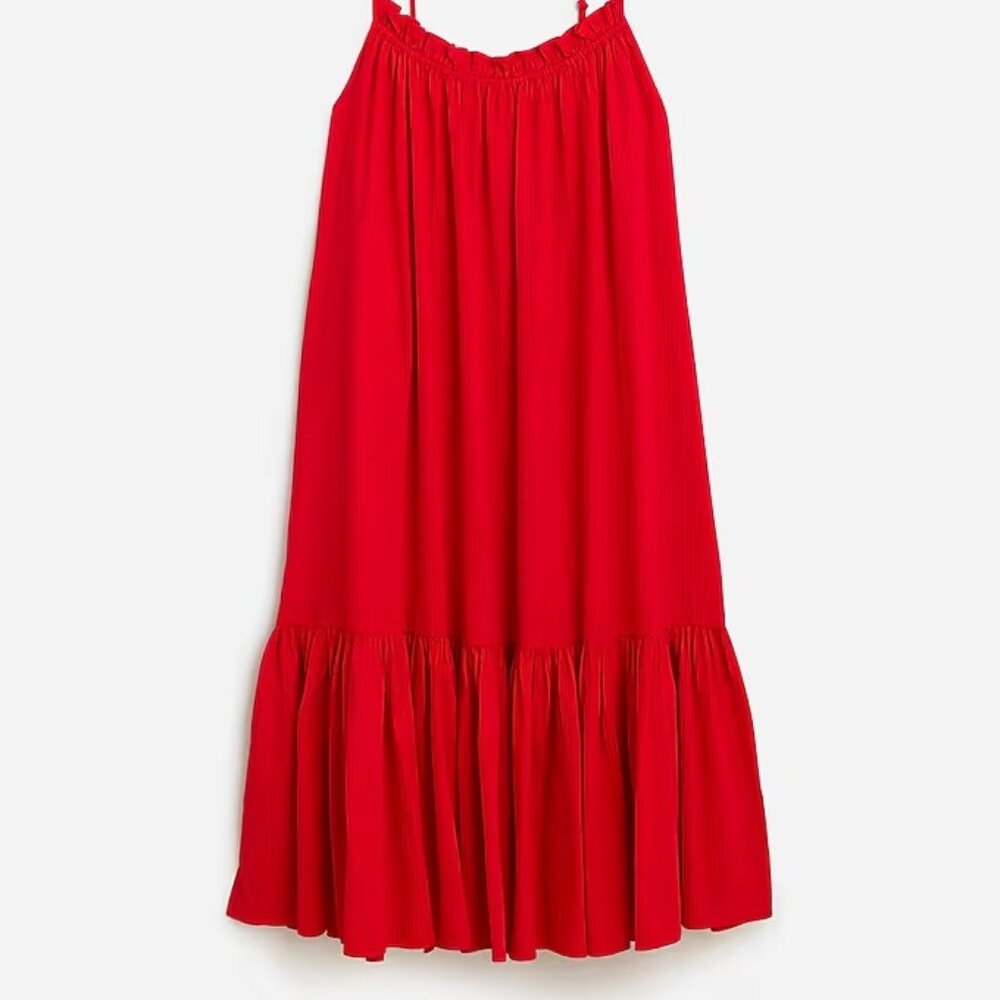 J Crew Red ruffle beach dress in airy gauze, M/L